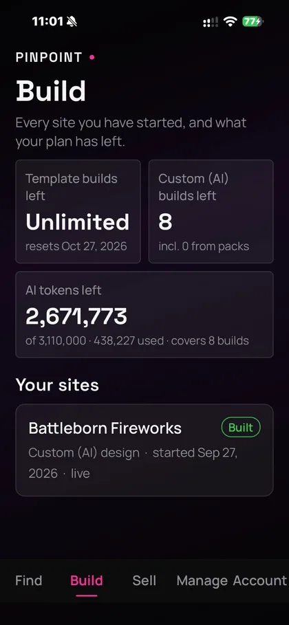 PinPoint app Build screen
